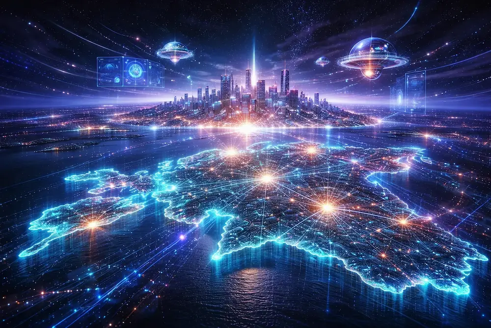 VR tulevik 2026-2030. Holograafiline maailm - virtuaalreaalsuse ja liitreaalsuse tuleviku linnad.