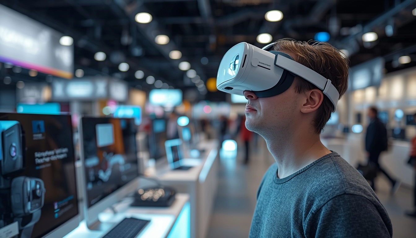 VR prillid Eestis – inimene proovib VR-prille elektroonikapoes enne ostmist, näidates kuidas VR-i saab Eestis kohapeal testida.