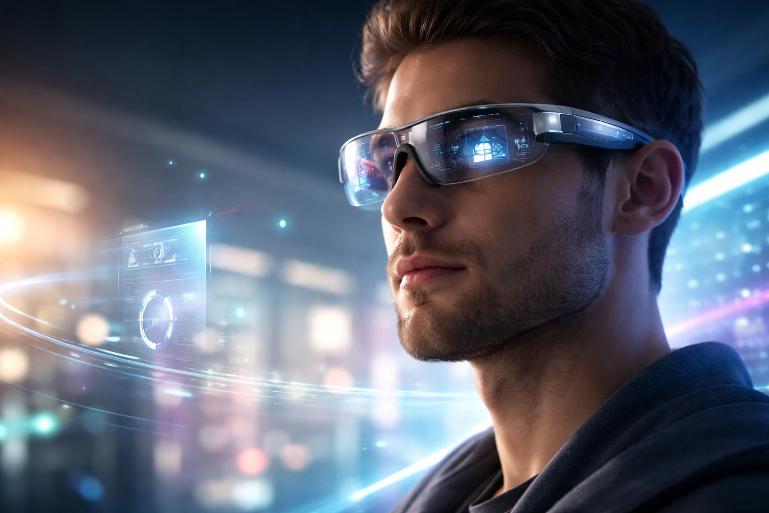 Tuleviku XR-prillid 2030 – kerged nutiprillid holograafilise liidese ja virtuaalsete elementidega.