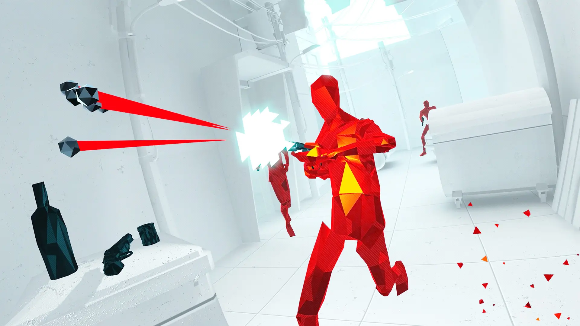 Superhot VR minimalistlik graafika — valge must punane stiil