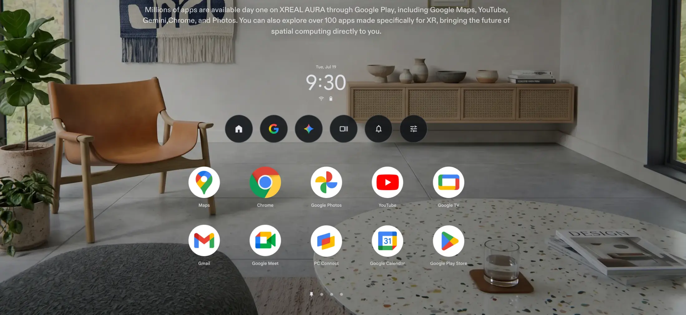 XREAL AURA Android XR käivitusvaade ruumis