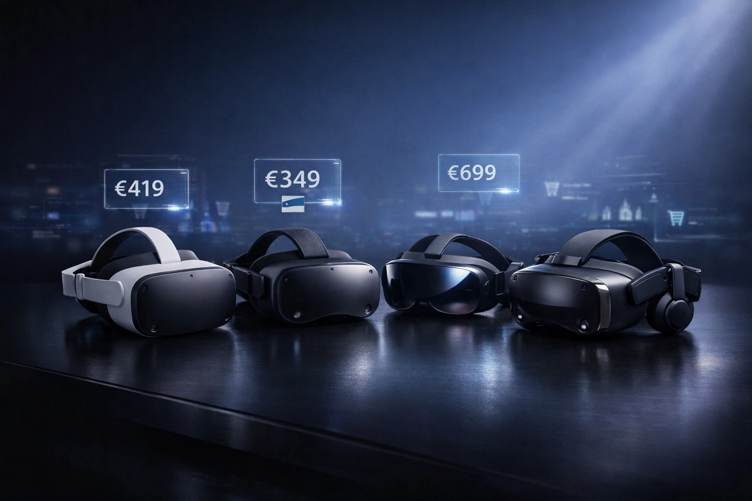 VR-prillid ostmiseks Eestis ja Euroopas 2026 – nelja erineva seadme võrdlus holograafiliste hindadega.