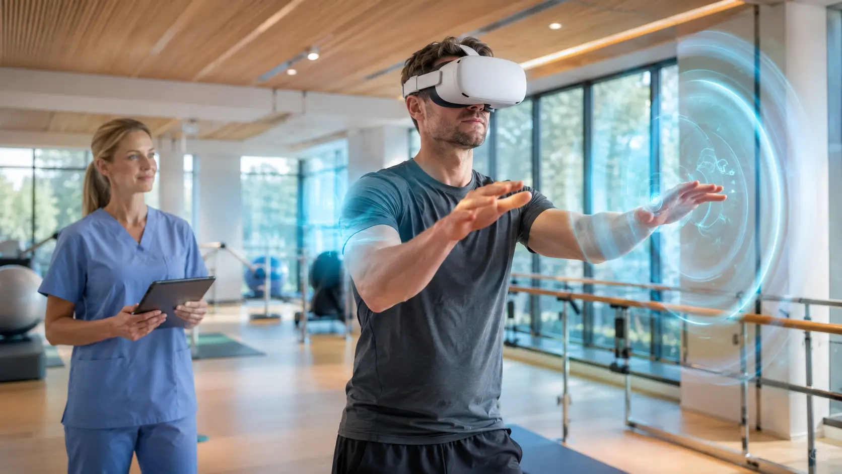 VR taastusravi — patsient harjutab virtuaalreaalsuse abil motoorseid funktsioone.